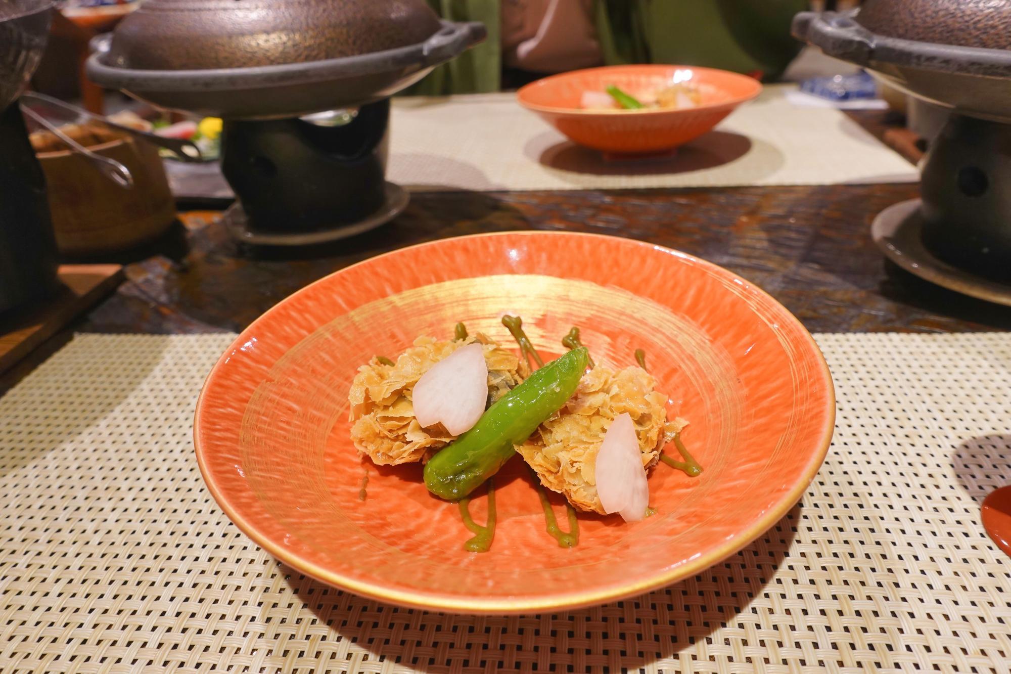 熱塩温泉 山形屋(やまがたや)  夕食「鰆アーモンド揚げき」